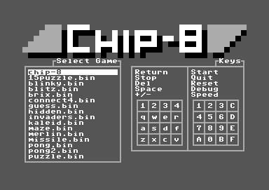 CHIP-8 emulator menu